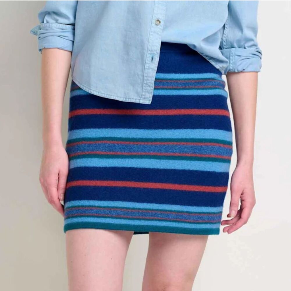 Toad&Co Merino Heartfelt Sweater Skirt Women’s Large Wool Striped Navy